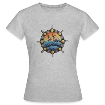 Navire de tatouage traditionnel - T-shirt Femme - gris chiné - Devant - AI Model Female 172 dark (172cm)