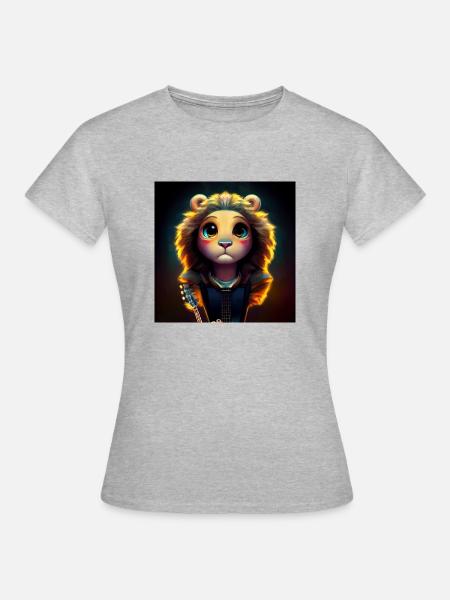 Gitarren-Löwin - Frauen T-Shirt - Grau meliert