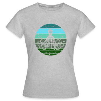 Vert Bleu Octopus Retro Artwork Sunrise - T-shirt Femme - gris chiné - Devant - AI Model Female 172 dark (172cm)