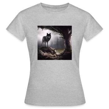 Wolf im Wald - Frauen T-Shirt - Grau meliert - Vorne - AI Model Female 172 dark (172cm)