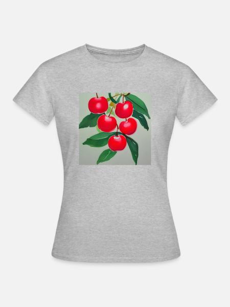 Winterliche Kirschkunst - Frauen T-Shirt - Grau meliert