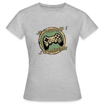 Je peux pas, j'ai MANETTE ! - T-shirt Femme - gris chiné - Devant - AI Model Female 172 dark (172cm)