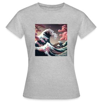Tsunami Florale au Mont Fuji - T-shirt Femme - gris chiné - Devant - AI Model Female 172 dark (172cm)