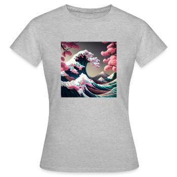 Tsunami Florale au Mont Fuji - T-shirt Femme - gris chiné - Devant - AI Model Female 172 dark (172cm)