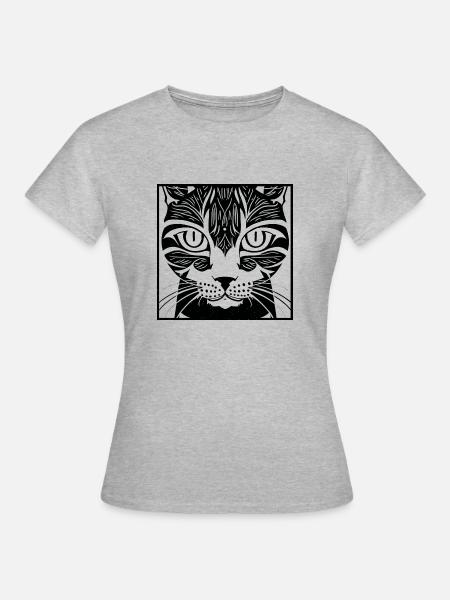 Naive Stammeskatze - Frauen T-Shirt - Grau meliert