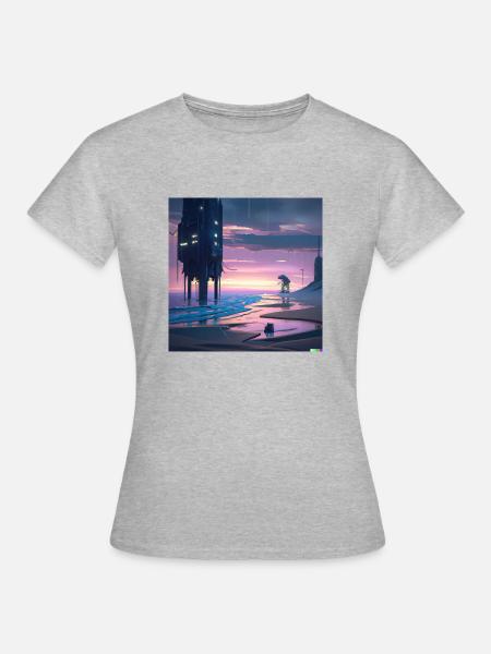 Zukünftiger Strand digital art - Frauen T-Shirt - Grau meliert