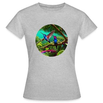 Les colibris dans la forêt tropicale dans l’art numérique - T-shirt Femme - gris chiné - Devant - AI Model Female 172 dark (172cm)
