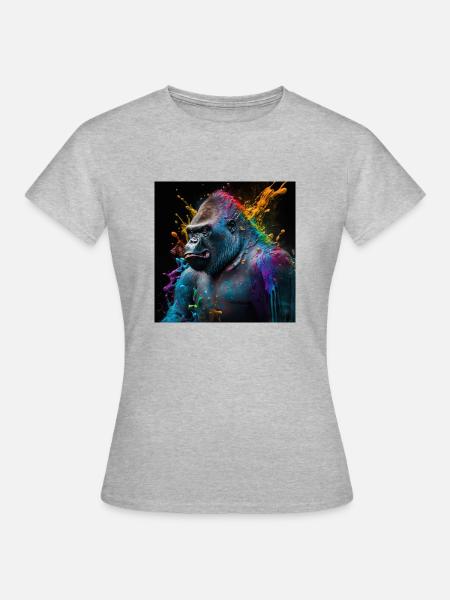 Farbiger Gorilla, einzigartiges Design - Frauen T-Shirt - Grau meliert