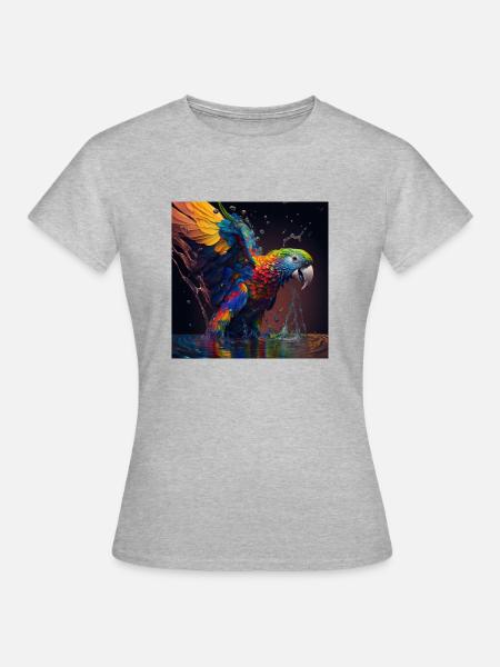 Farbiger Papagei, einzigartiges Design - Frauen T-Shirt - Grau meliert