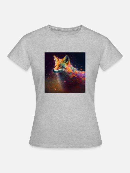 Farbiger Fuchs, einzigartiges Design - Frauen T-Shirt - Grau meliert