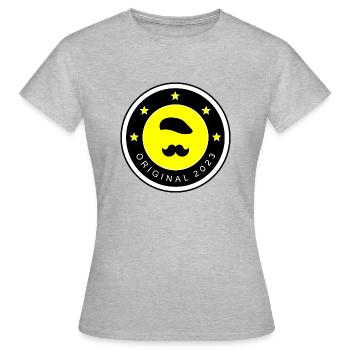 La Moustache Française - Etoiles noire/jaune torse - T-shirt Femme - gris chiné - Devant - AI Model Female 172 dark (172cm)