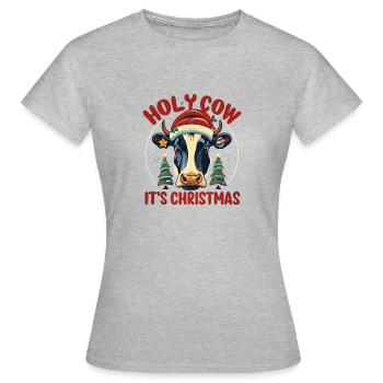 Festliche Weihnachtskuh - Frauen T-Shirt - Grau meliert - Vorne - AI Model Female 172 dark (172cm)