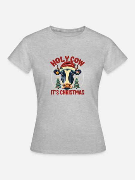 Festliche Weihnachtskuh - Frauen T-Shirt - Grau meliert