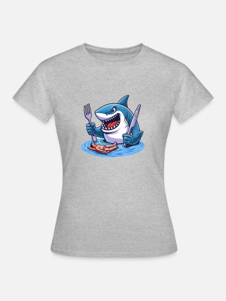 Hungriger Hai - Frauen T-Shirt - Grau meliert