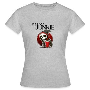 Kaffee Junkie - Frauen T-Shirt - Grau meliert - Vorne - AI Model Female 172 dark (172cm)