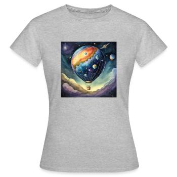 Heißluftballon im Weltall - Frauen T-Shirt - Grau meliert - Vorne - AI Model Female 172 dark (172cm)