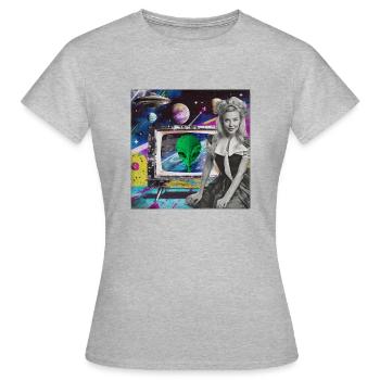 Pinup Girl and Aliens - Frauen T-Shirt - Grau meliert - Vorne - AI Model Female 172 dark (172cm)