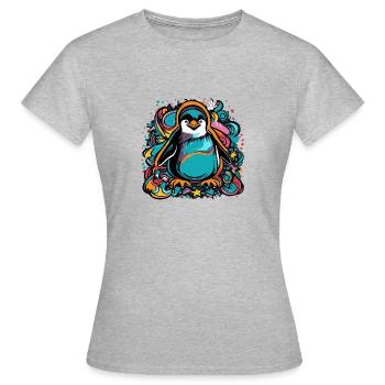 Farbenfroher Pinguin - Frauen T-Shirt - Grau meliert - Vorne - AI Model Female 172 dark (172cm)