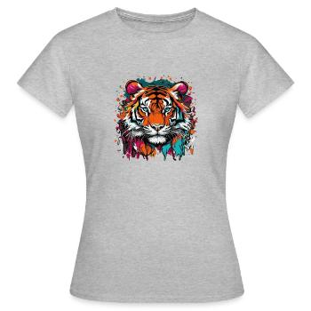 Farbenfroher Tiger - Frauen T-Shirt - Grau meliert - Vorne - AI Model Female 172 dark (172cm)