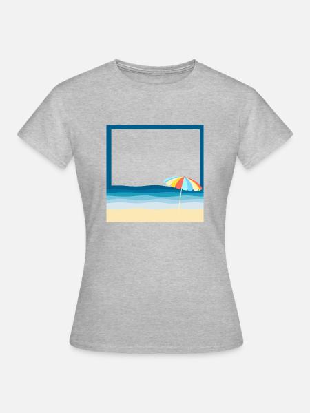 Sommerstrand mit Sonnenschirm - Frauen T-Shirt - Grau meliert