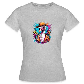 Vogel Strauß mit Hut - Frauen T-Shirt - Grau meliert - Vorne - AI Model Female 172 dark (172cm)