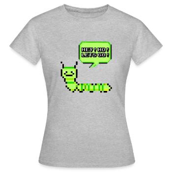 HEY! HO! LETS GO! Pixel Raupe Retroshirt 90er 90s - Frauen T-Shirt - Grau meliert - Vorne - AI Model Female 172 dark (172cm)