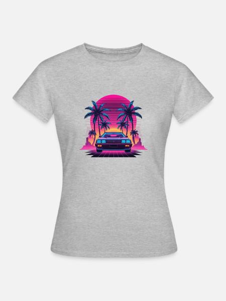 Retrowave car - Frauen T-Shirt - Grau meliert