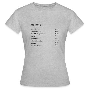 Minimalistisches Kaffee-Menü – Moderne Espresso-Ge - Frauen T-Shirt - Grau meliert - Vorne - AI Model Female 172 dark (172cm)