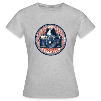 Say Cheese - Klick mit Stil - Frauen T-Shirt - Grau meliert - Vorne - AI Model Female 172 dark (172cm)