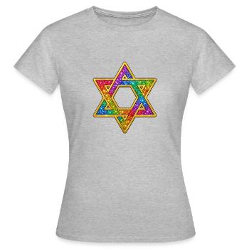 Etoile de David Le judaïsme | Paillettes Paillettes Or - T-shirt Femme - gris chiné - Devant - AI Model Female 172 dark (172cm)