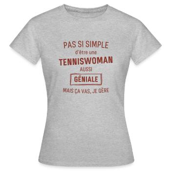 tenniswoman GÉNIALE rouge brunâtre foncé - T-shirt Femme - gris chiné - Devant - AI Model Female 172 dark (172cm)