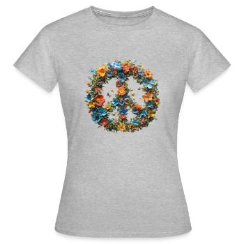 Peace Zeichen Blumen Frieden Pazifismus - Frauen T-Shirt - Grau meliert - Vorne - AI Model Female 172 dark (172cm)