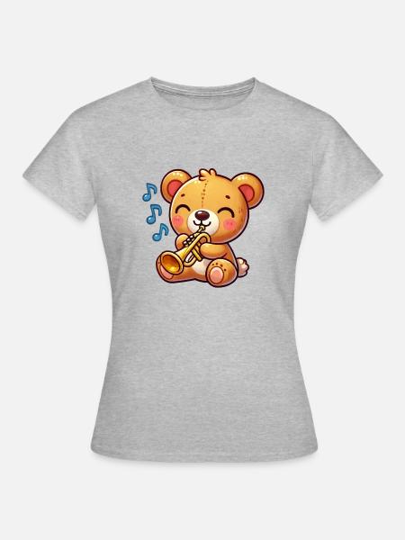 teddybär trompete - Frauen T-Shirt - Grau meliert