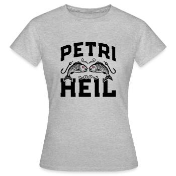 Petri Heil Fischen - Frauen T-Shirt - Grau meliert - Vorne - AI Model Female 172 dark (172cm)