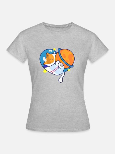 Die Katze im Universum - Frauen T-Shirt - Grau meliert