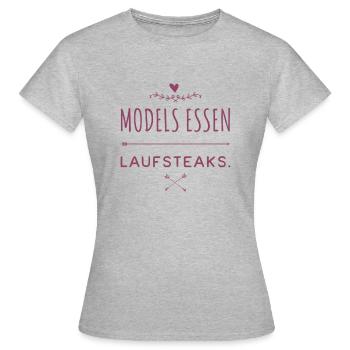 MODELS essen Lauf STEAKS +++ Funny and New Design! - Frauen T-Shirt - Grau meliert - Vorne - AI Model Female 172 dark (172cm)