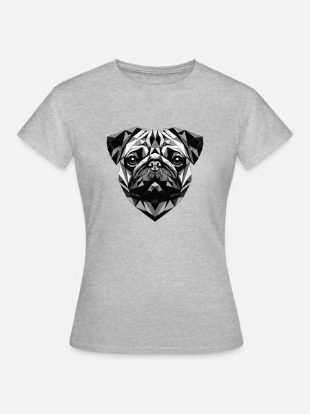 Mops Hund Geometrisch Geschenkidee - Frauen T-Shirt - Grau meliert