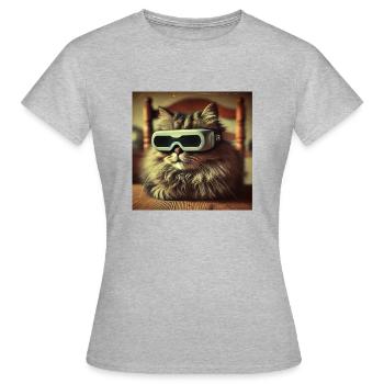 Lazy VR Cat - Frauen T-Shirt - Grau meliert - Vorne - AI Model Female 172 dark (172cm)