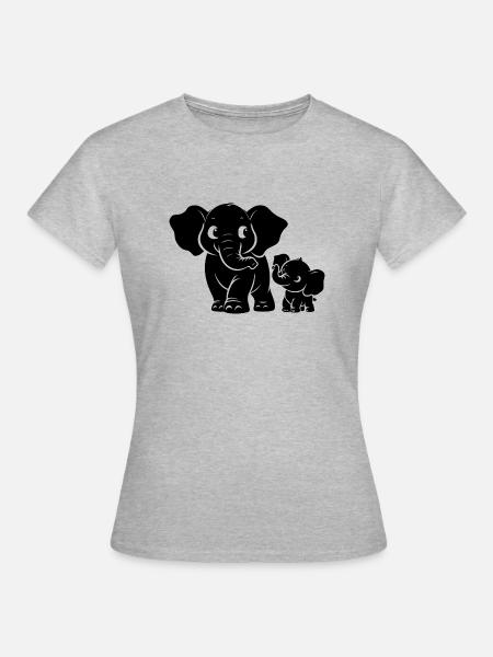 Elefant mit Babyelefant - Frauen T-Shirt - Grau meliert