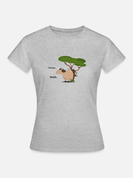 Dickes Pferd schrubbt seinen Po - Frauen T-Shirt - Grau meliert