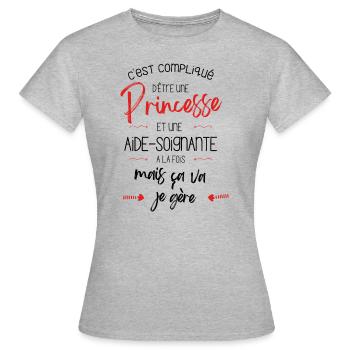 T-shirt Princesse Aide Soignante - cadeau drôle - T-shirt Femme - gris chiné - Devant - AI Model Female 172 dark (172cm)