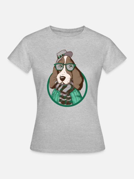 Hund mit HuT - Frauen T-Shirt - Grau meliert