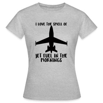 Pilot: I love the smell of jet fuel in the morning - Frauen T-Shirt - Grau meliert - Vorne - AI Model Female 172 dark (172cm)