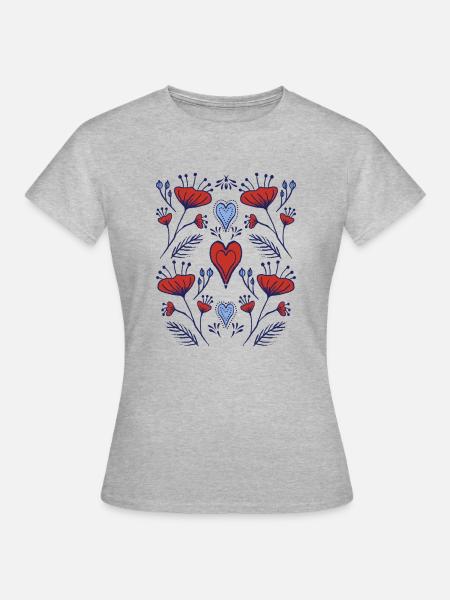 Mohnwiese_Folk Art - Frauen T-Shirt - Grau meliert