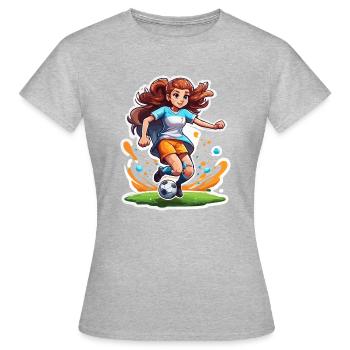 Fußballerin / Sport / Fußballplatz / Verein / FC - Frauen T-Shirt - Grau meliert - Vorne - AI Model Female 172 dark (172cm)