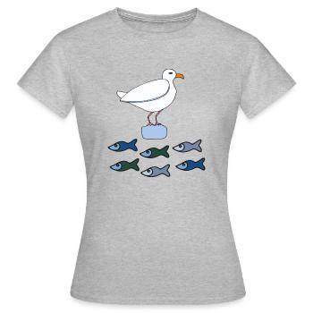 möve mit fischen - Frauen T-Shirt - Grau meliert - Vorne - AI Model Female 172 dark (172cm)