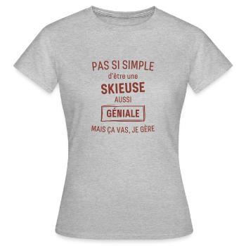 Skieuse GÉNIALE rouge brunâtre foncé - T-shirt Femme - gris chiné - Devant - AI Model Female 172 dark (172cm)