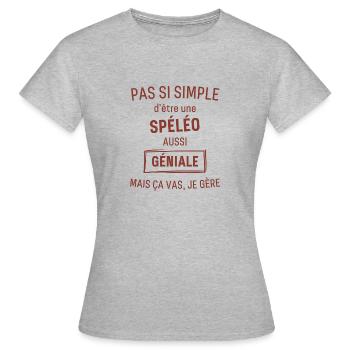 Spéléo GÉNIALE rouge brunâtre foncé - T-shirt Femme - gris chiné - Devant - AI Model Female 172 dark (172cm)