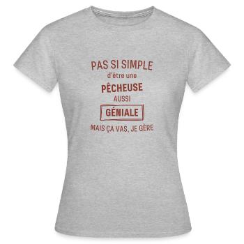 Pêcheuse GÉNIALE rouge brunâtre foncé - T-shirt Femme - gris chiné - Devant - AI Model Female 172 dark (172cm)