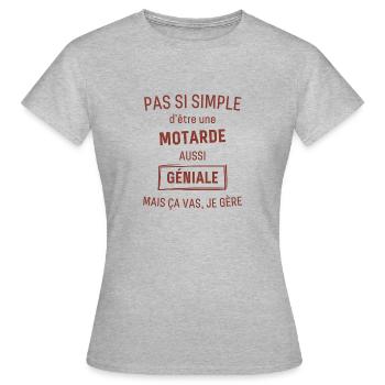 Motarde GÉNIALE rouge brunâtre foncé - T-shirt Femme - gris chiné - Devant - AI Model Female 172 dark (172cm)